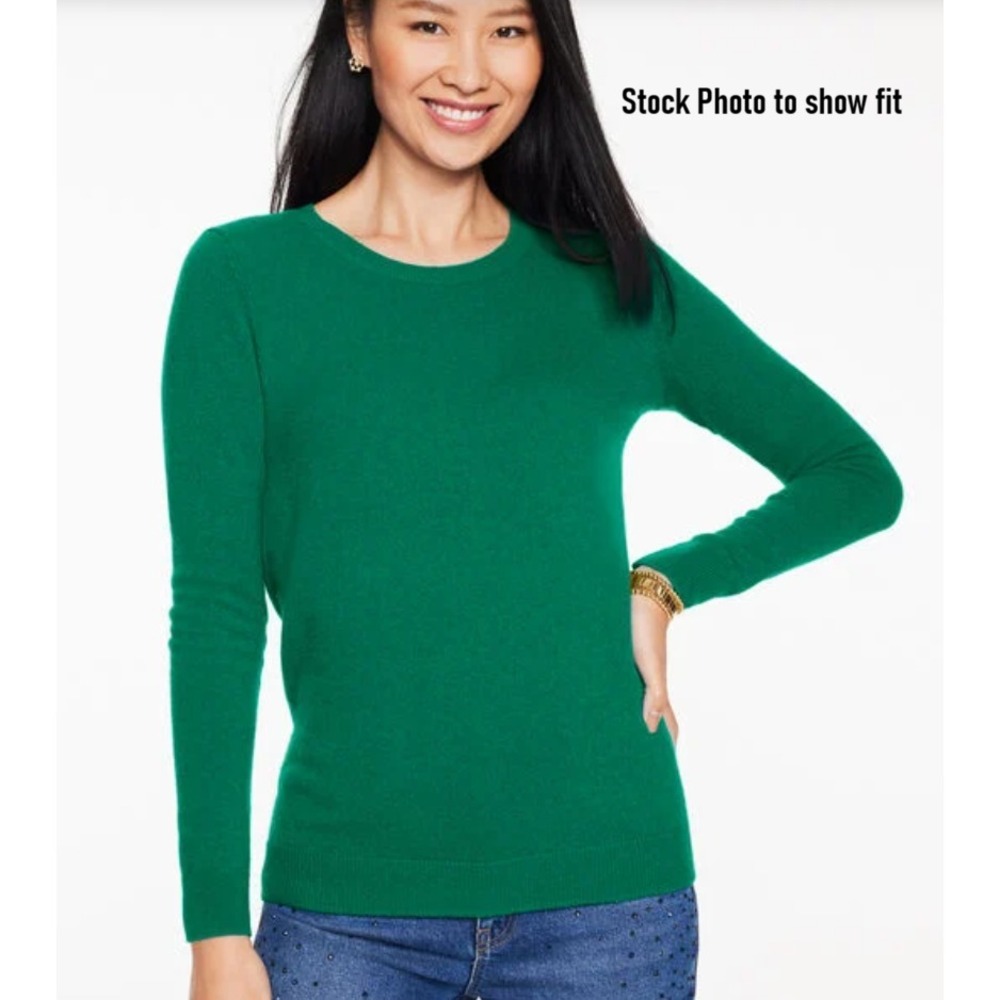 Talbots 100% Pure Cashmere Crewneck Green Sweater - Petite Small